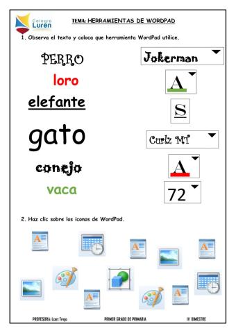 Herramientas de Fuente WordPad