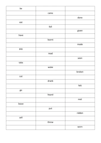 Irregular verbs short test