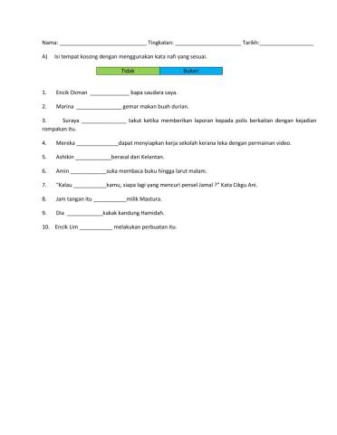 Latihan Kata Nafi dan Kata Pembenar