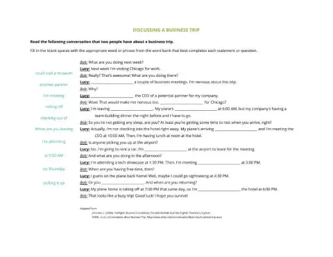 Pre-Task 2. Conversation about a Business Trip