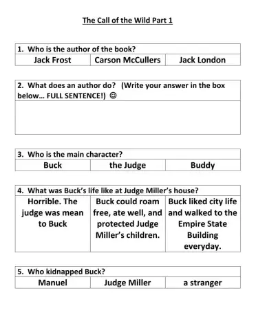 Call of the Wild Part 1 quiz