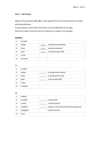 Band 1 (Core 1) - Unit 1 - Test