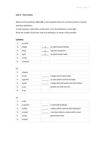 Band 1 (Core 1) - Unit 4 - Test
