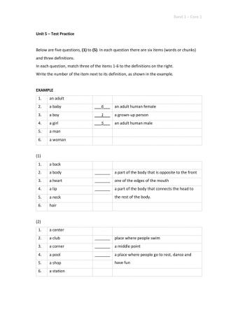 Band 1 (Core 1) - Unit 5 - Test