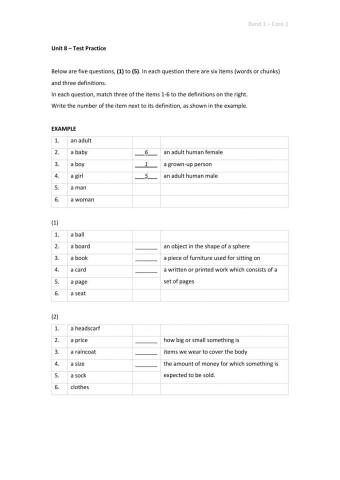 Band 1 (Core 1) - Unit 8 - Test