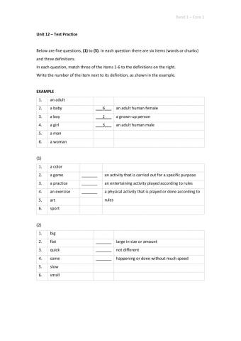 Band 1 (Core 1) - Unit 12 - Test
