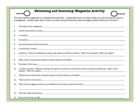 Skimming Magazine Activity 
