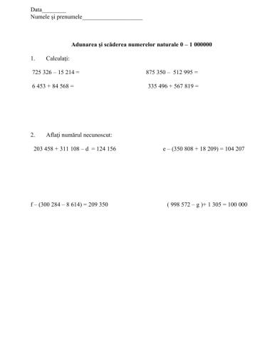 Adunarea si scaderea 0-1000000
