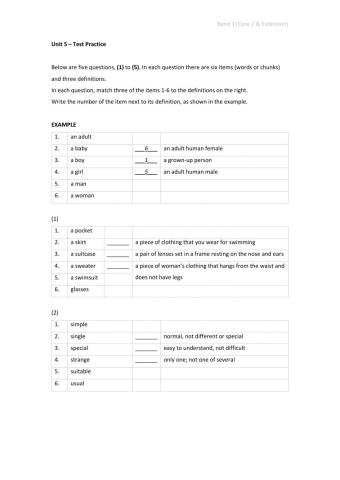 Band 1 (Core 2 & Extension) - Unit 5 - Test