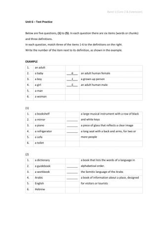 Band 1 (Core 2 & Extension) - Unit 6 - Test