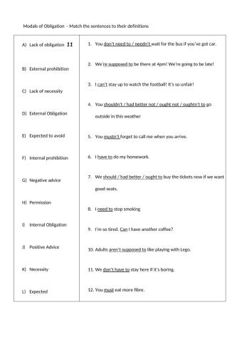 Modals Match to meaning