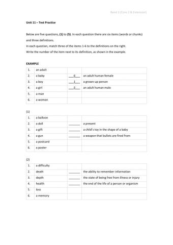 Band 1 (Core 2 & Extension) - Unit 11 - Test