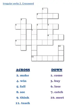 Irregular verbs 2. Crossword