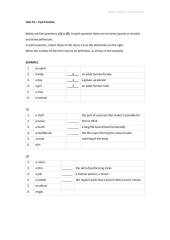 Band 1 (Core 2 & Extension) - Unit 15 - Test