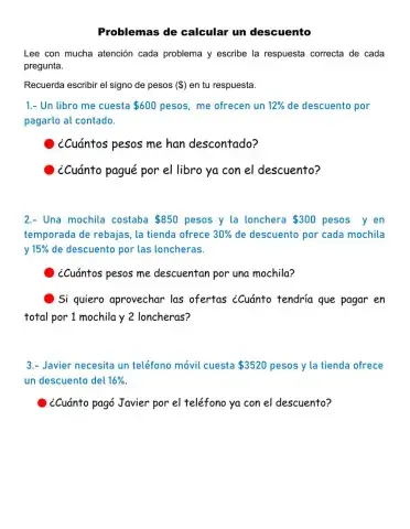 Cálculo de un descuento