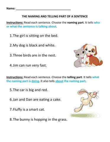 Naming and Telling Part of a Sentence