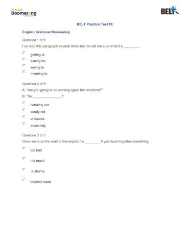 BELT Practice Test 8