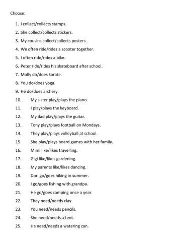 Present simple hobbies