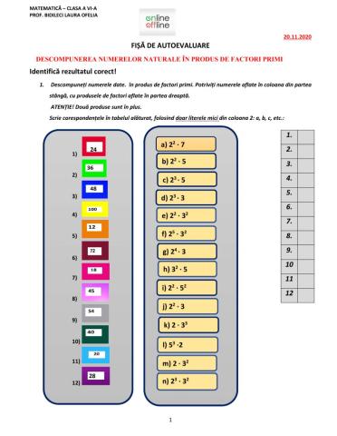 Autoevaluare-descompunere in factori primi