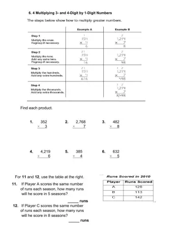 Multiplying 3 and 4 digit by 1 digit