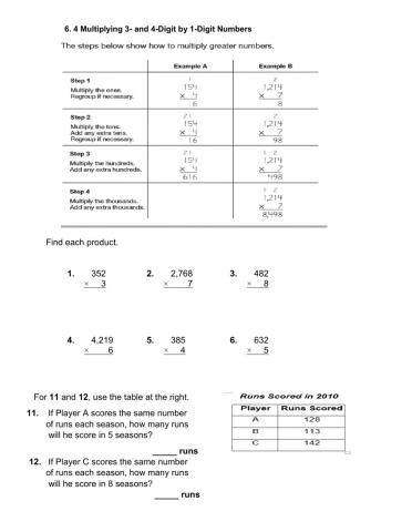 Multiplying 3 and 4 digit by 1 digit