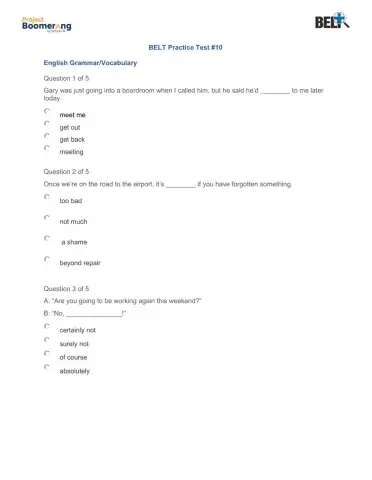 BELT Practice Test 10