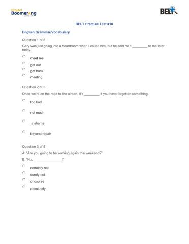 BELT Practice Test 10