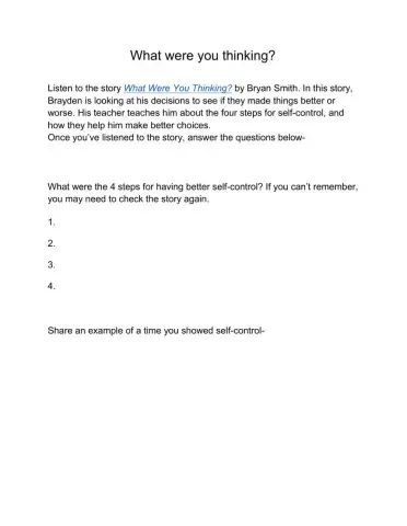 Self Control Worksheet