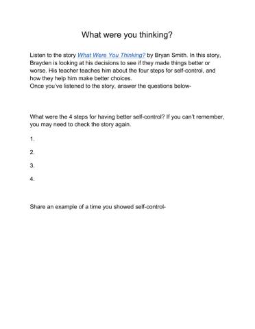 Self Control Worksheet
