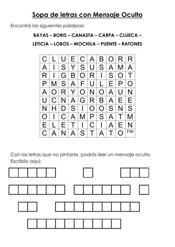 Sopa de letras con mensaje oculto