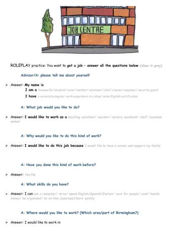 job advisor interview (role-play) question and answers writing activity