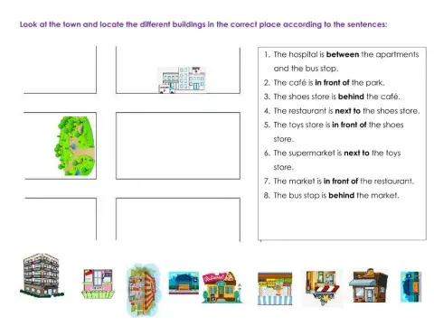 My town prepositions of place