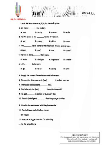 Lớp 6- kiểm tra 15 phút( test số 7)