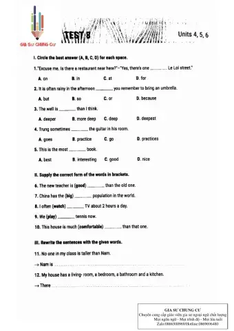 Lớp 6- kiểm tra 15 phút( test số 8)