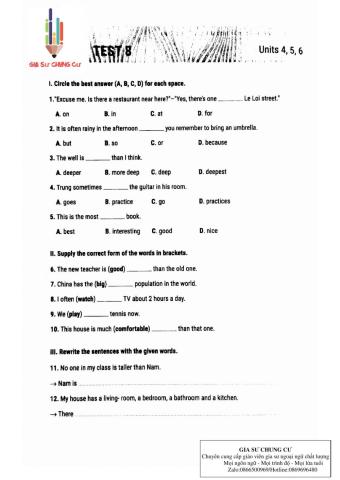 Lớp 6- kiểm tra 15 phút( test số 8)