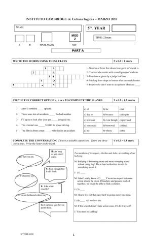 5th Year Marzo 2018 Mod2