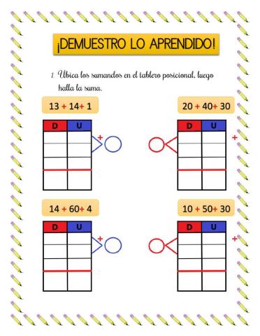 Sumas sin canje de tres sumandos