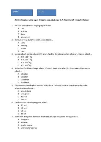 Ulangan harian 1 klas 7