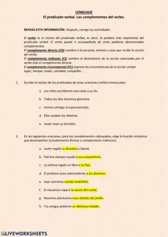 Predicado Verbal y complementos