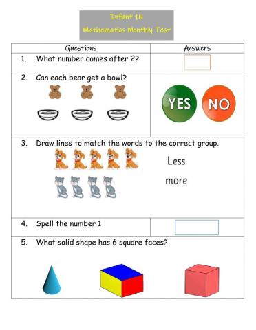 Infant 1 Math Test