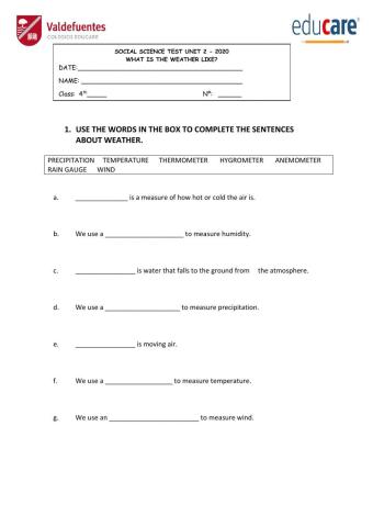 Social Science Exam Unit 2 - Weather