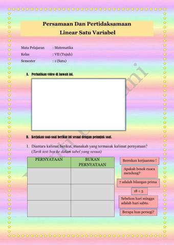Persamaan dan Pertidaksamaan Linear Satu Variabel