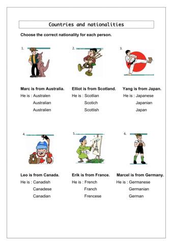 Countries and nationalities-Ex 1