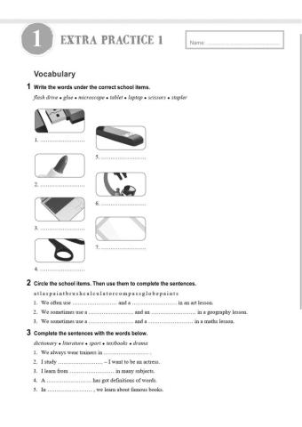 Unit 1 school items, subjects , activities