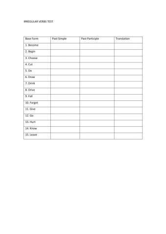 Irregular Verbs Test 1