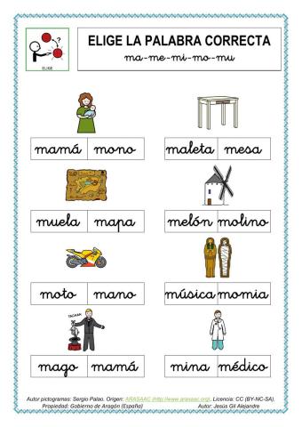 Lee las siguientes palabras que empiezan por m