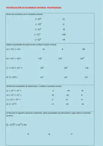 Potenciacion de numeros enteros: propiedades
