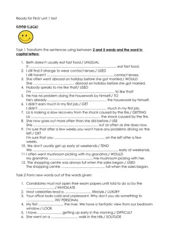 Unit 1 test ready for first