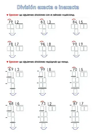 División exacta e inexacta, tradicional y con resta.