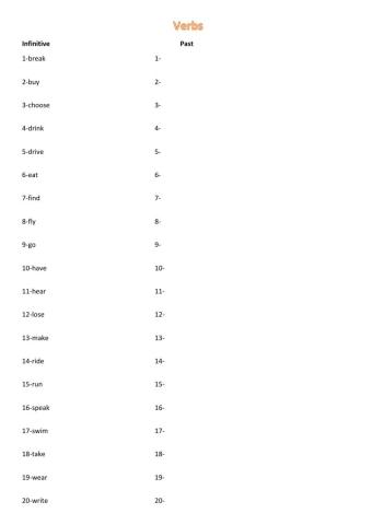 Verbs - Movers - All the list